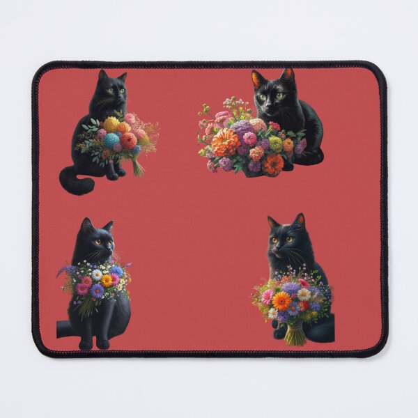 Item preview, cute black cats with flowers  designed and sold by Cuteanimecorner.