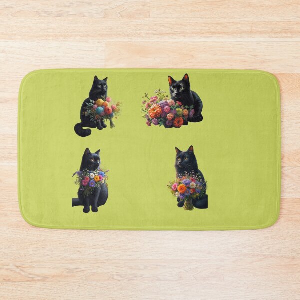 Item preview, cute black cats with flowers  designed and sold by Cuteanimecorner.