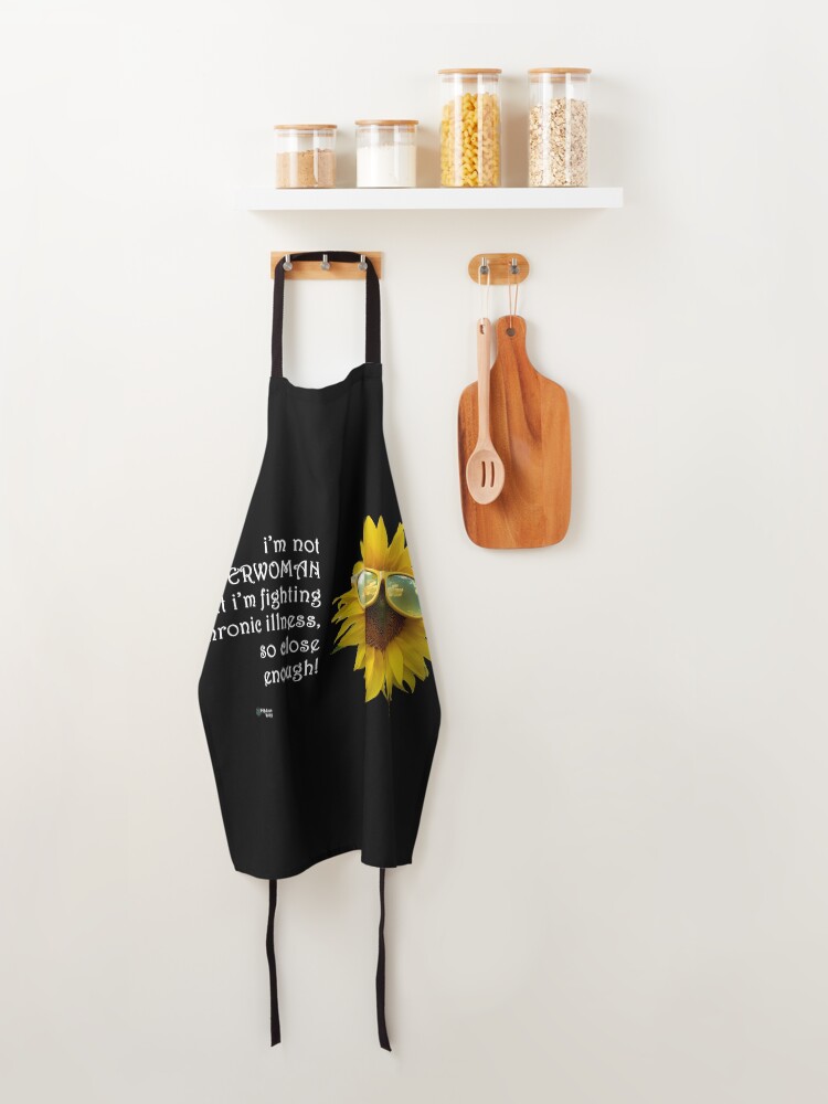 Thumbnail 4 of 6, Apron, Sunflower Sunglasses - SuperWoman Fighting Chronic Illness Quote designed and sold by FABulous-living.