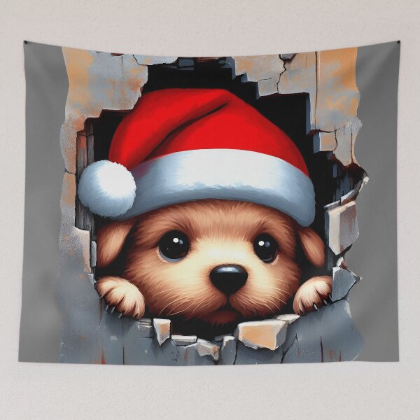 Item preview, Christmas 3d Cute puppy Dog in a Santa hat designed and sold by SideKickCreates.