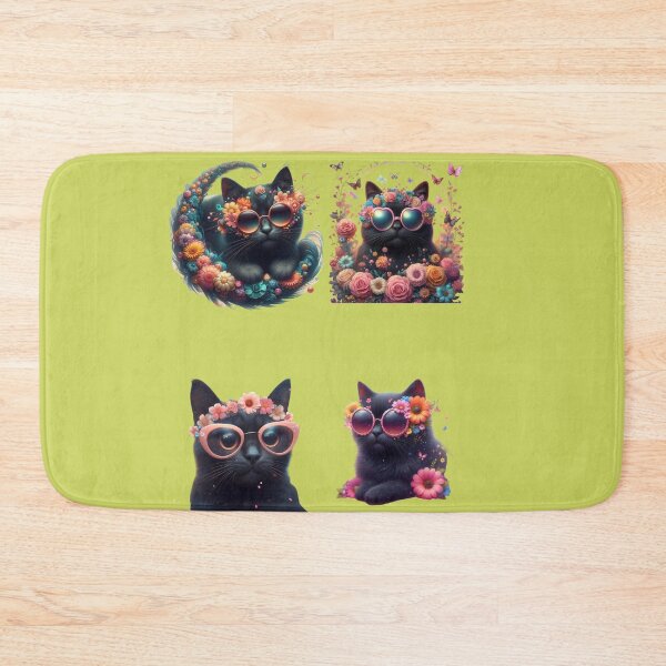 Item preview, cute black cats with glasses and  flowers  designed and sold by Cuteanimecorner.