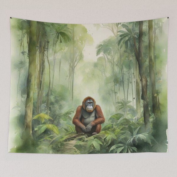 Item preview, orangutan in Green forest_watercolour designed and sold by shokA Design.