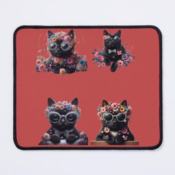 Item preview, cute black cats with glasses and  flowers  designed and sold by Cuteanimecorner.
