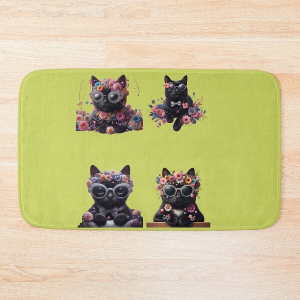 Item preview, cute black cats with glasses and  flowers  designed and sold by Cuteanimecorner.
