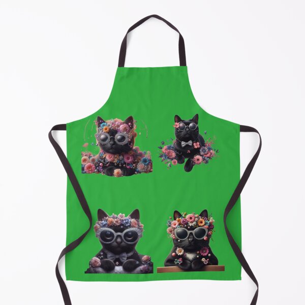 Item preview, cute black cats with glasses and  flowers  designed and sold by Cuteanimecorner.