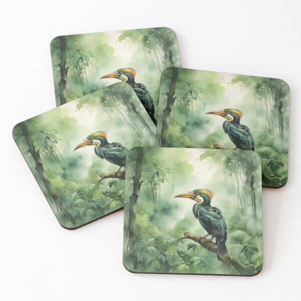 Item preview, hornbill in Green forest_watercolour designed and sold by shokA Design.