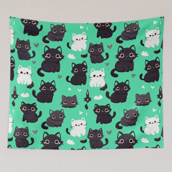Item preview, seamless pattern of cute and black cats designed and sold by Cuteanimecorner.
