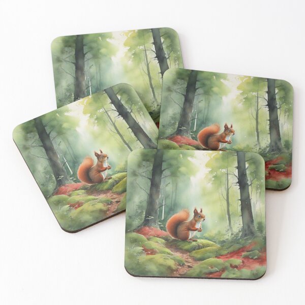 Item preview, Red Squirrel in Green forest_watercolour designed and sold by shokA Design.