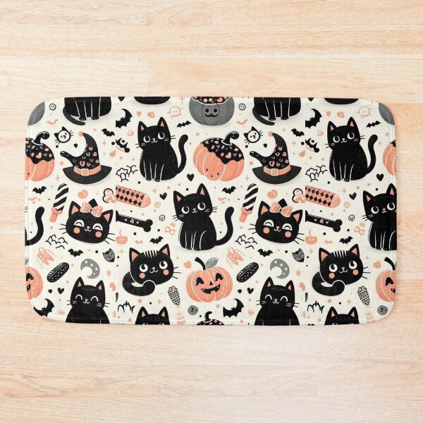 Item preview, seamless pattern of cute and black cats designed and sold by Cuteanimecorner.