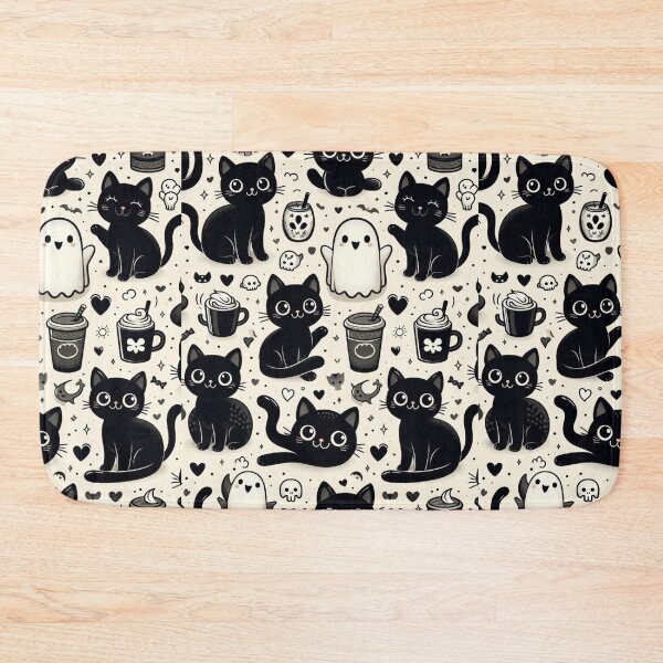 Item preview, seamless pattern of cute and black cats designed and sold by Cuteanimecorner.