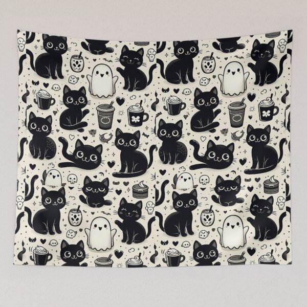 Item preview, seamless pattern of cute and black cats designed and sold by Cuteanimecorner.