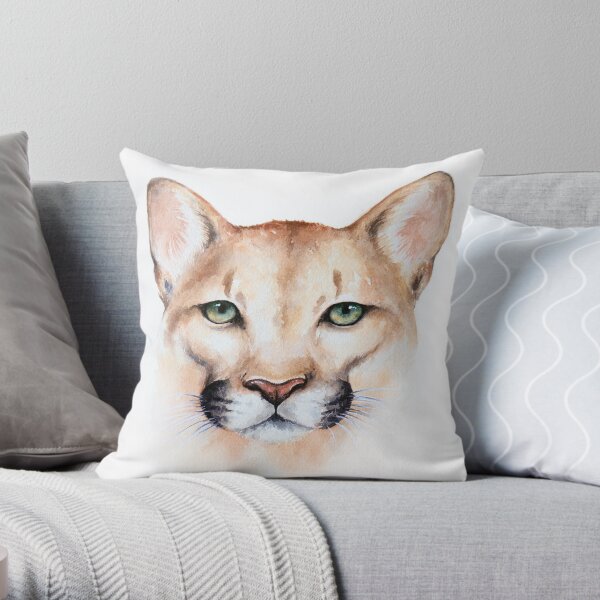 Mountain Lion Watercolor Throw Pillow