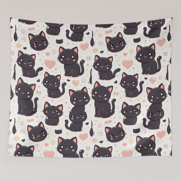 Item preview, seamless pattern of cute and black cats designed and sold by Cuteanimecorner.