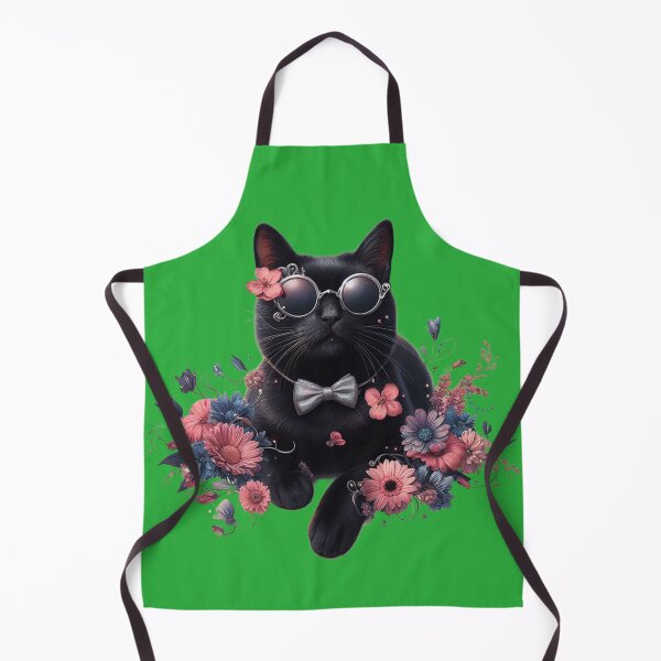 Item preview,  cute black cats with glasses and  flowers  designed and sold by Cuteanimecorner.