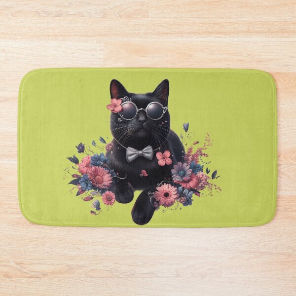 Item preview,  cute black cats with glasses and  flowers  designed and sold by Cuteanimecorner.