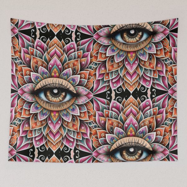 Item preview, loStyle, central beautiful eye inside lotus flower, illustration, painting, vivid eye lotus flower colors designed and sold by gulka8.