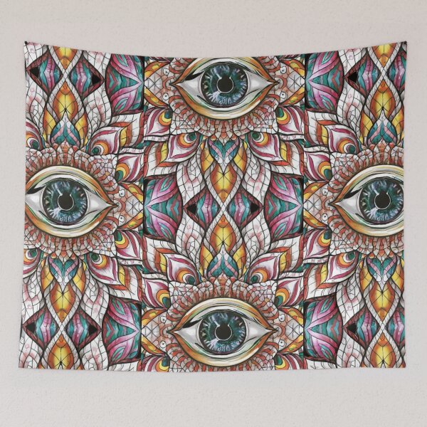 Item preview, loStyle, central beautiful eye inside lotus flower, illustration, painting, vivid eye lotus flower colors designed and sold by gulka8.