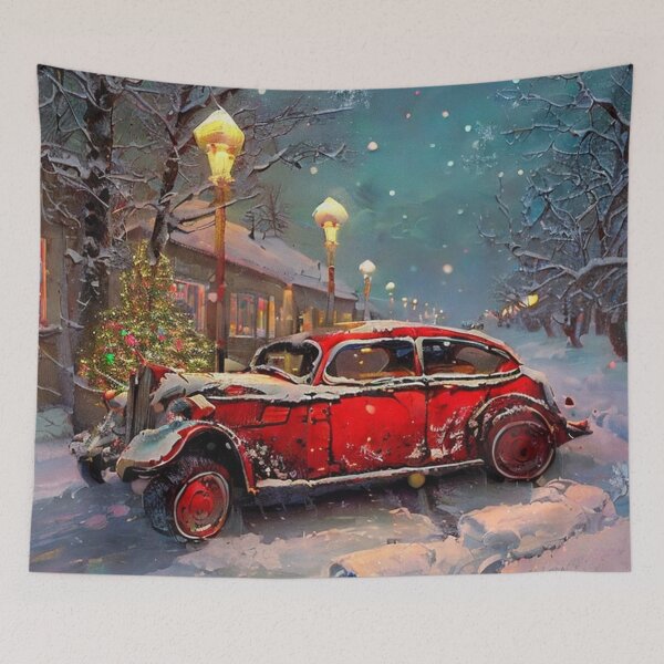 Item preview, Vintage Rusty Car in Snowy Street with Christmas Decorations designed and sold by Kenny8716.