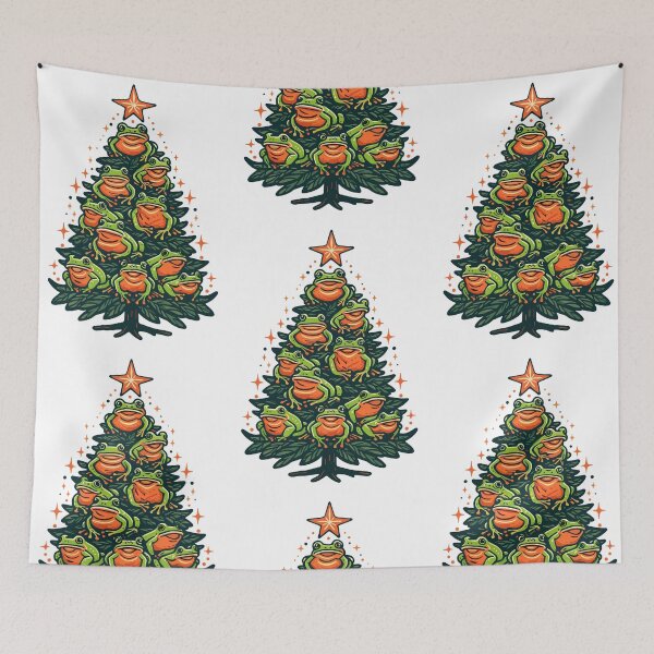 Item preview, Festive Croak Canopy - Frogs on Xmas Tree designed and sold by EmeraldeaArt.