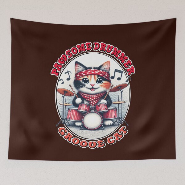 Item preview, Cute and Funny Cat Groovy Drummer designed and sold by Witsprings.