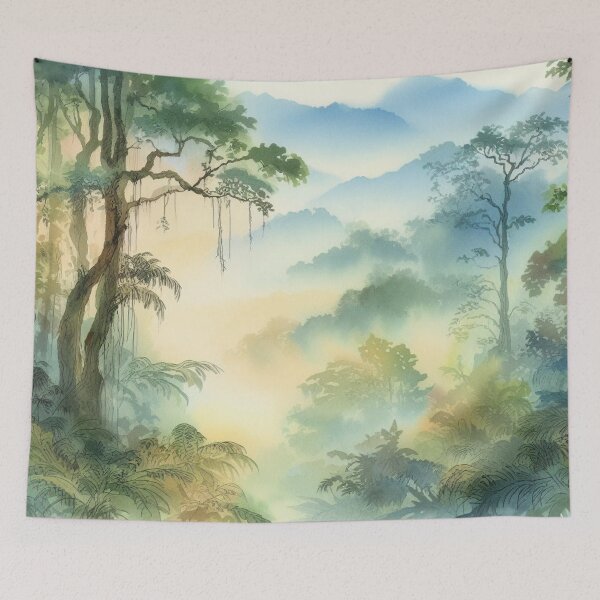 Item preview, Misty Mountainous Jungle Watercolor  designed and sold by Archsomnia.
