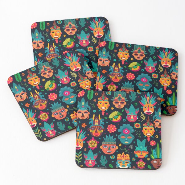 Item preview, Mayan Aztec Boho Tribal Ethnic Masks designed and sold by Vector Scout Lab.