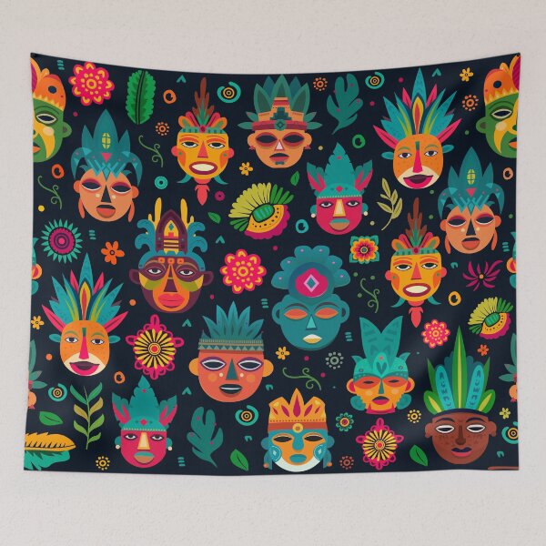 Item preview, Mayan Aztec Boho Tribal Ethnic Masks designed and sold by Vector Scout Lab.