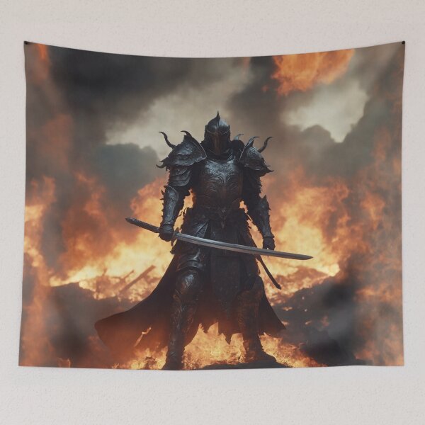 Item preview, Fantasy dark knight of chaos surrounded by flames designed and sold by twisted-dot.