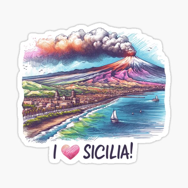 Item preview, Retro I Love Sicilia Mt Etna Eruption Coastline designed and sold by rainydaysstudio.