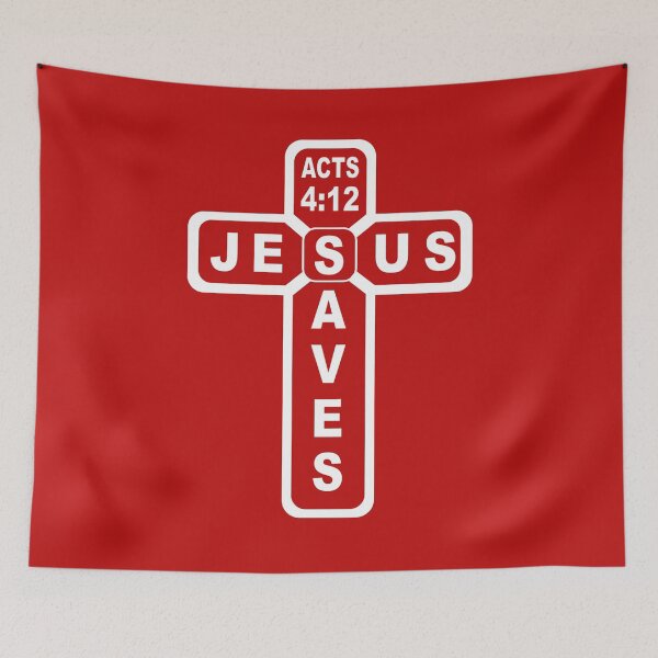 Item preview, jesus saves - bible verse from Acts 4 12 - christian typography white outline design designed and sold by ZechJohnRB.