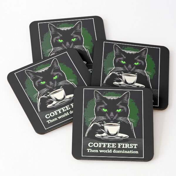 Item preview, Coffee first then world domination: Cat with coffee designed and sold by bailey-cooper.