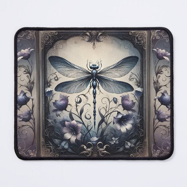 Item preview, Vintage Style Dragonfly Artwork, Dark Floral Theme with Bellflowers and Victorian Style Frame in Purple, Blue, and Sepia designed and sold by coreexpressions.