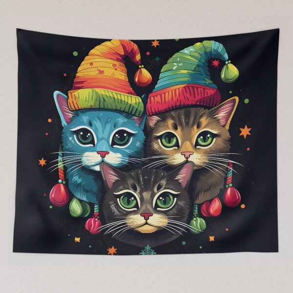 Item preview, Colorful Holiday Christmas cats designed and sold by dcrc.