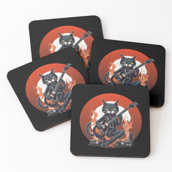 Item preview, BLACK GUITARIST CAT – rock cat - heavy metal cat - guitarist cat designed and sold by Musicians-world.