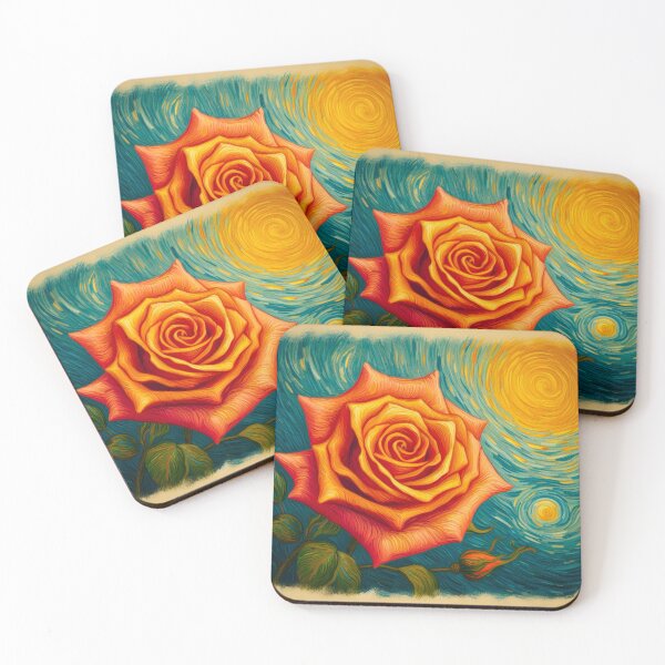 Item preview, Sunset Van Gogh Style Rose with Background Oil Painting - A Peach Rose Study designed and sold by Star-Fragment.