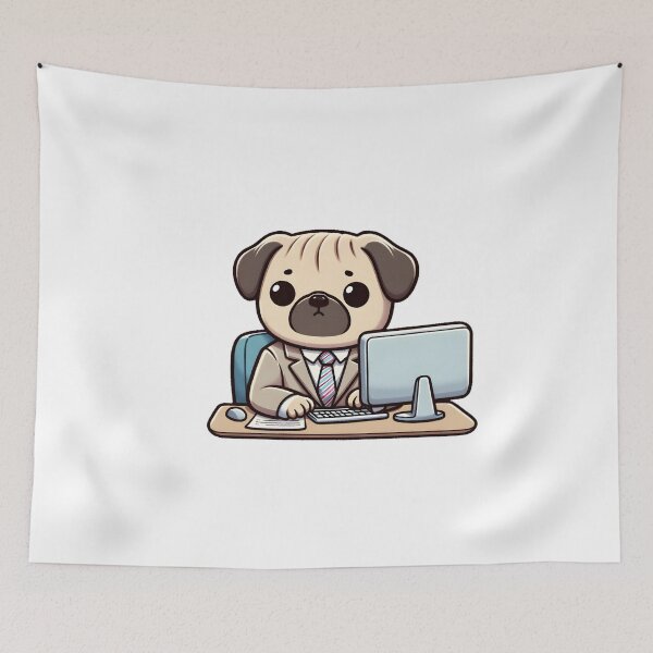 Item preview, Pug in suit and tie sitting at desk  designed and sold by UmbrellaStudio1.
