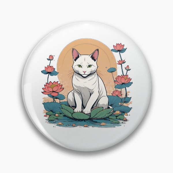 Item preview, Japanese cat on lotus flowers designed and sold by LovelyCow.