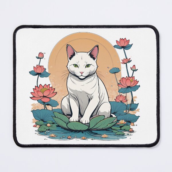 Item preview, Japanese cat on lotus flowers designed and sold by LovelyCow.