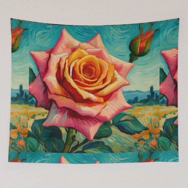 Item preview, Pink Rose in a Field Oil Painting - A Peach Rose Study - Van Gogh Style designed and sold by Star-Fragment.