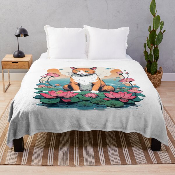 Artikelvorschau, Japanische Katze auf Lotusblumen entworfen und verkauft von LovelyCow.