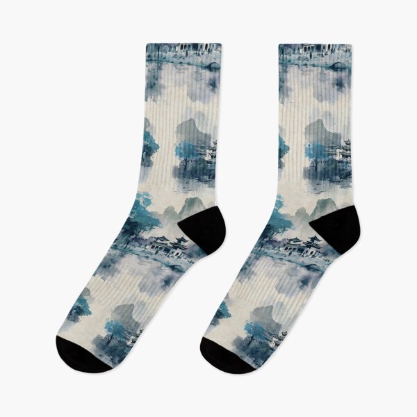 Item preview, Chinese landscape ink blue designed and sold by Alessandro Remo Mazzoni Remotextiles.