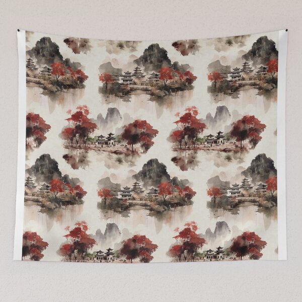 Item preview, Copy of Chinese landscape ink red designed and sold by Alessandro Remo Mazzoni Remotextiles.
