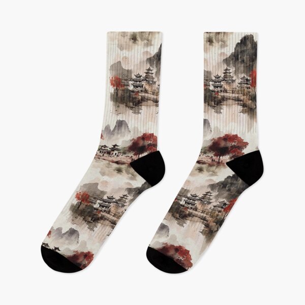 Item preview, Copy of Chinese landscape ink red designed and sold by Alessandro Remo Mazzoni Remotextiles.