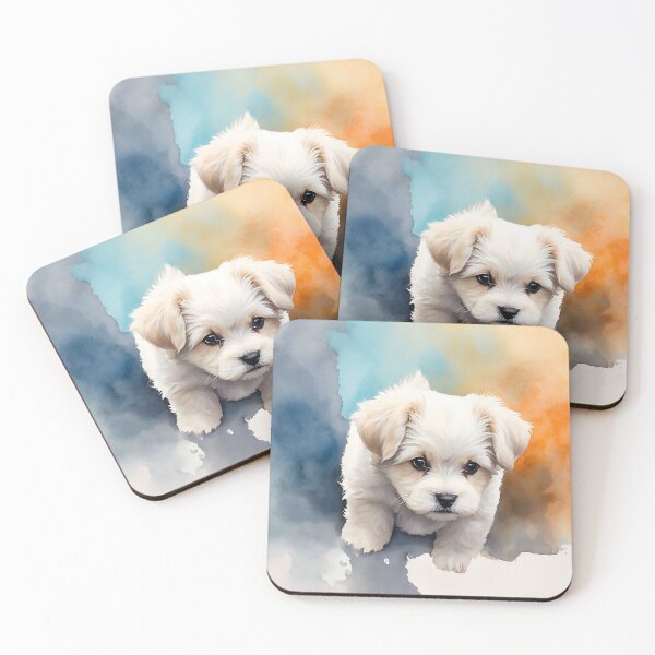 Item preview, Maltese mix puppy on a watercolor Background designed and sold by RailtonArt.