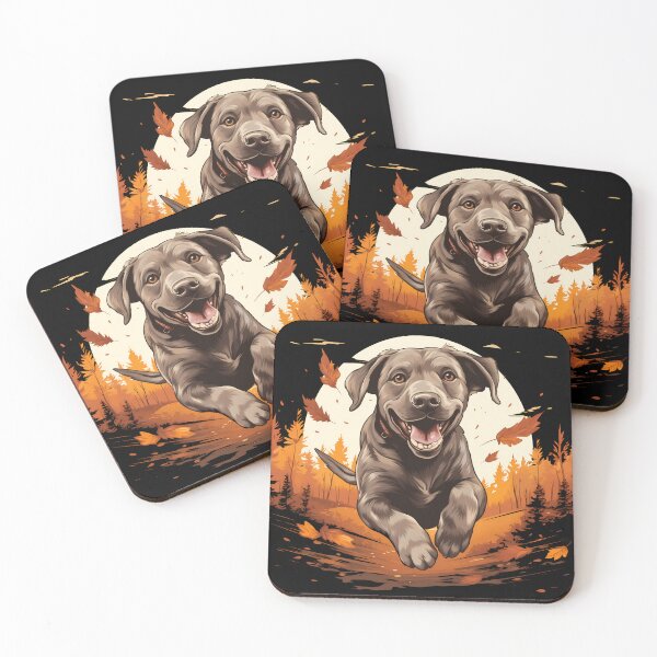 Item preview, Cute brown chocolate labrador retriever puppy running in autumn nature artwork  designed and sold by NBSStore.
