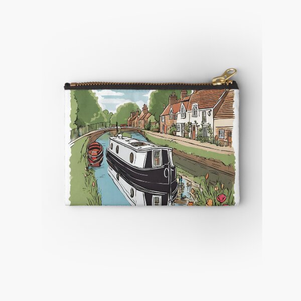 Item preview, Narrowboat passing towpath cottages designed and sold by canal-arts.