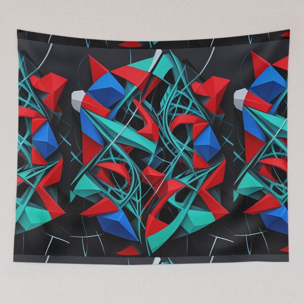 Item preview, Modern art fabric painting street wear in black red and blue designed and sold by Carlos Gudino.