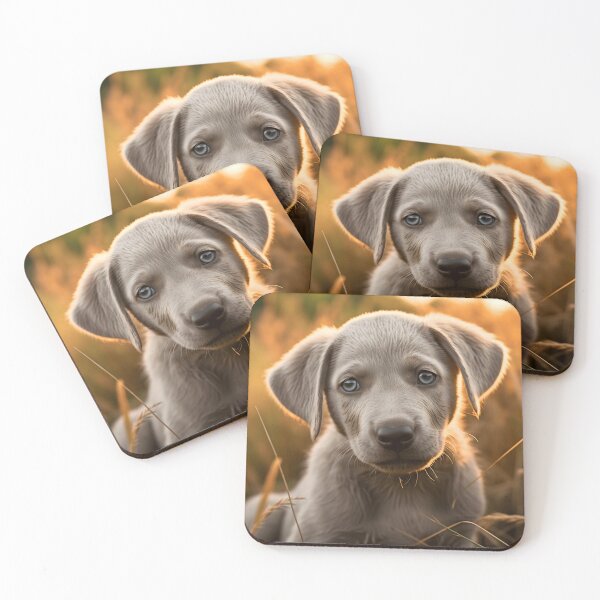 Item preview, Beautiful and cute silver grey labrador dog breed puppy in nature field at sunset, photography  designed and sold by NBSStore.