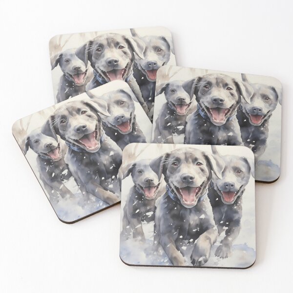 Item preview, Group of cute and adorable silver grey labrador retriever puppies in the snow painting designed and sold by NBSStore.