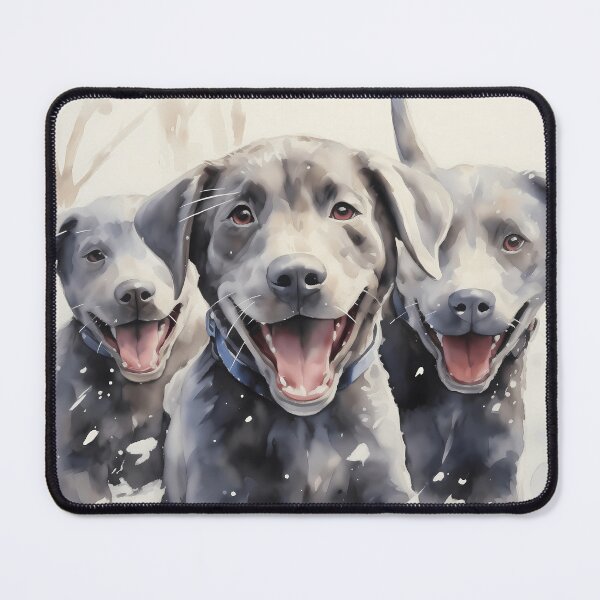Item preview, Group of cute and adorable silver grey labrador retriever puppies in the snow painting designed and sold by NBSStore.